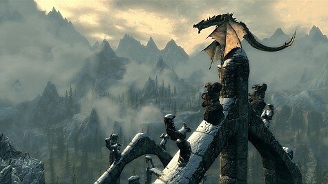 The Elder Scrolls 5: Skyrim - dragon on mountain